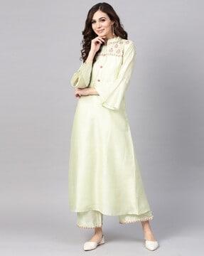 women a-line kurta with embroidery yoke