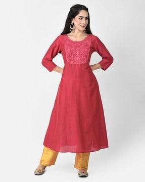 women a-line kurta with embroidery yoke