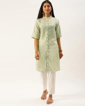 women a-line kurta with mandarin-collar