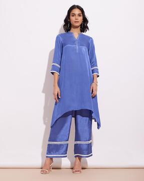 women a-line kurta with mandarin-collar