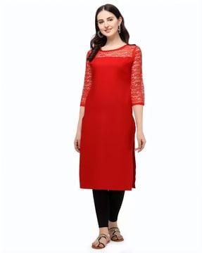 women a-line kurti with lace detail