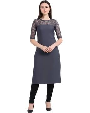 women a-line kurti with lace detail