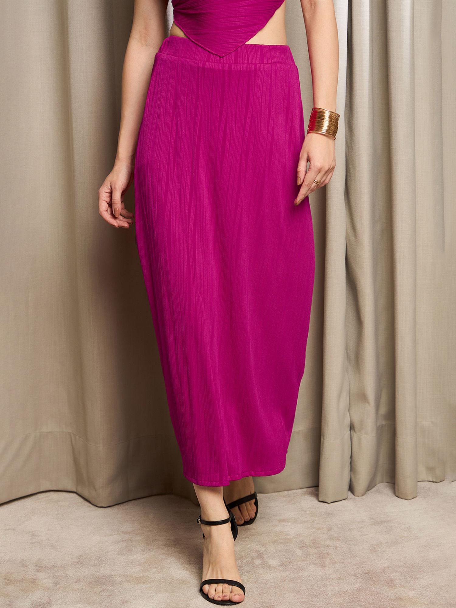 women a-line magenta color solid midi skirt