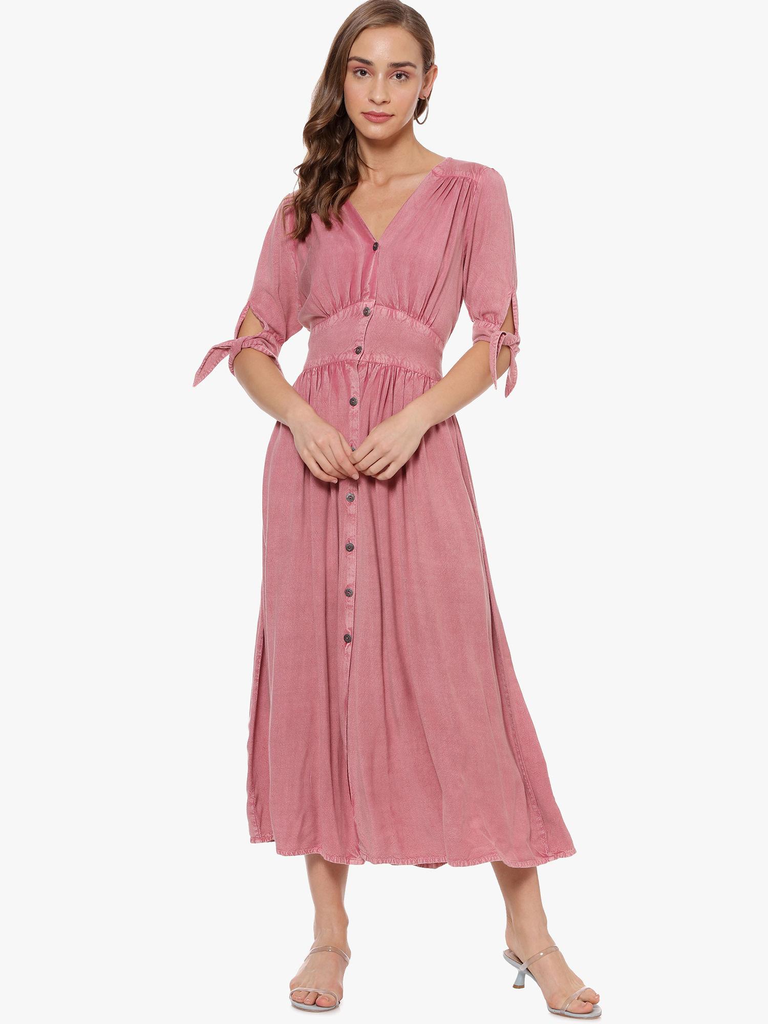 women a-line maxi pink dress