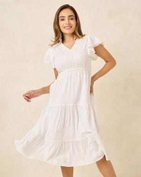 women a-line midi dress with lace details