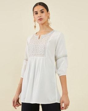 women a-line regular fit tunic with embroidery