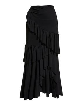 women a-line skirt with ruffled-overlay