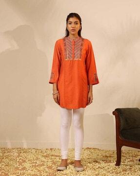 women a-line tunic with embroidery yoke