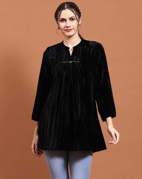 women a-line tunic with mandarin collar