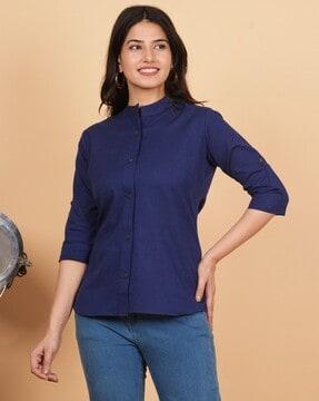 women a-line tunic with roll-up sleeves