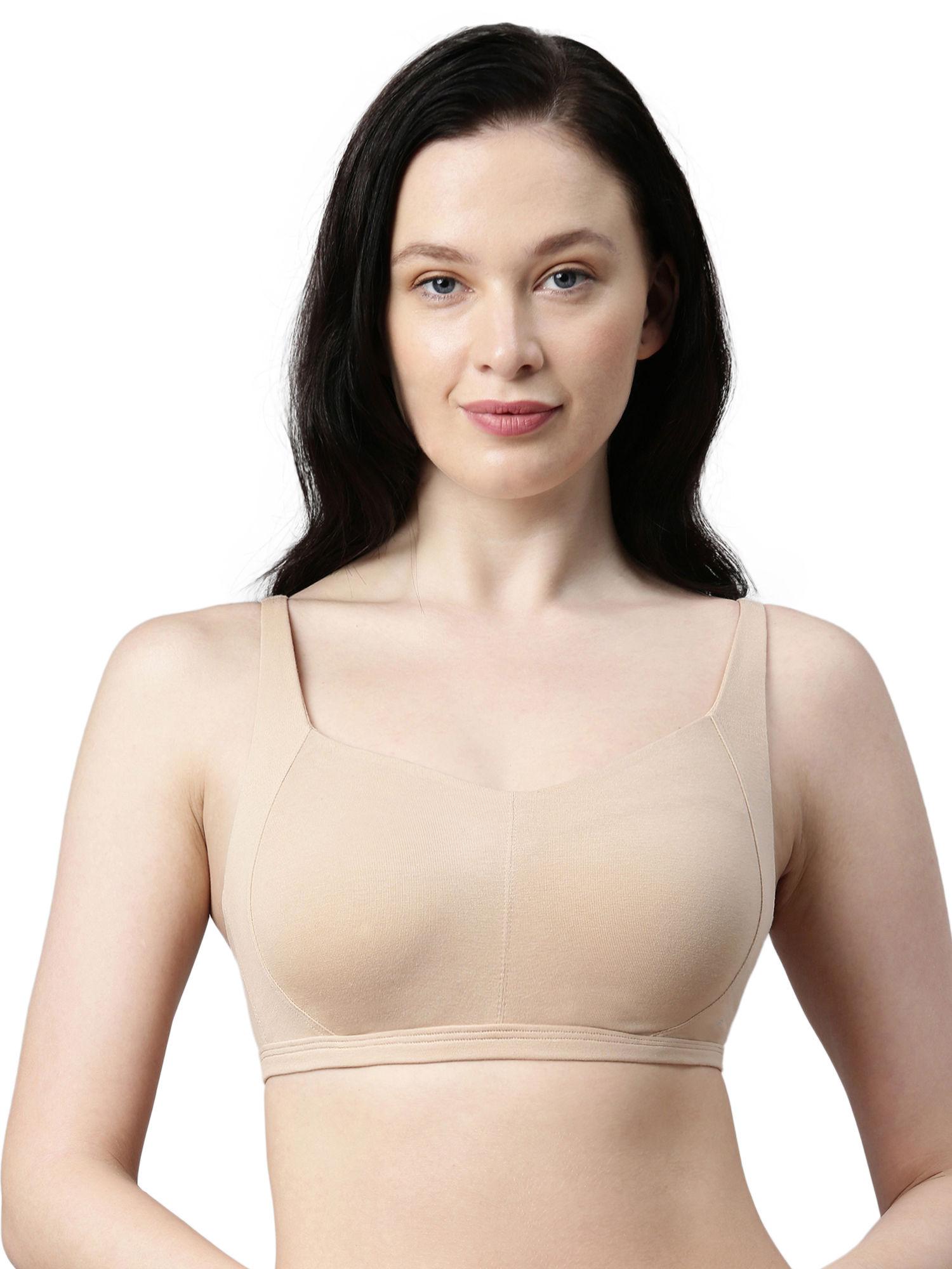 women a058 padded wirefree cotton eco-antimicrobial comfort minimizer bra nude