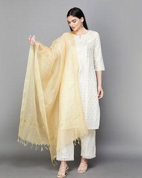 women abstract dupatta with tassels