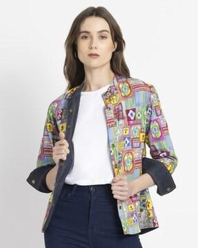 women abstract print blouson jacket