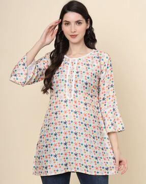 women abstract print fitted tunic
