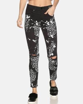 women abstract print jeans