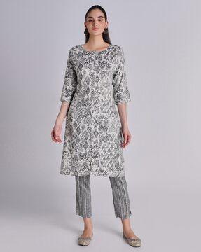 women abstract print kurta suit set