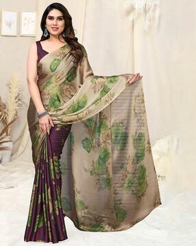 women abstract print saree with contrast border