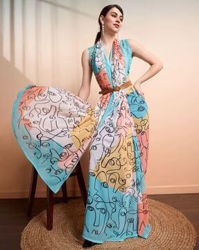 women abstract print saree