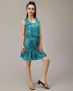 women abstract print sleeveless dress