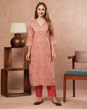 women abstract print straight kurta set