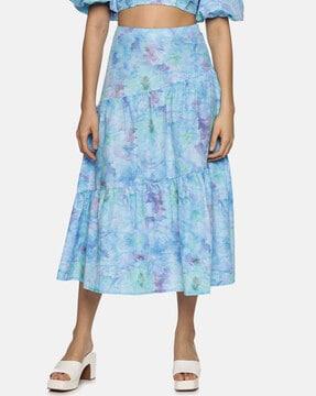 women abstract print tiered skirts