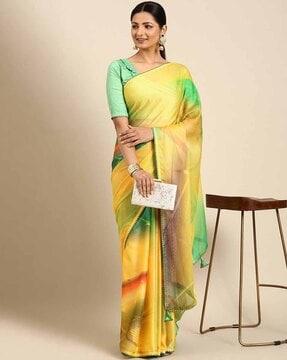 women abstract printed saree with tassels & blouse piece