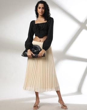 women accordion pleated flared skirt