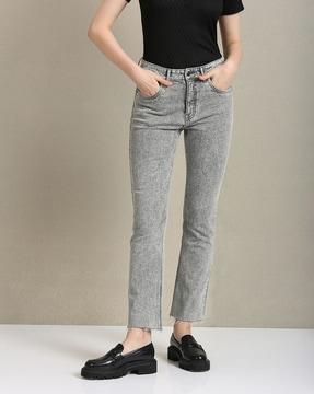 women acid wash bootcut jeans