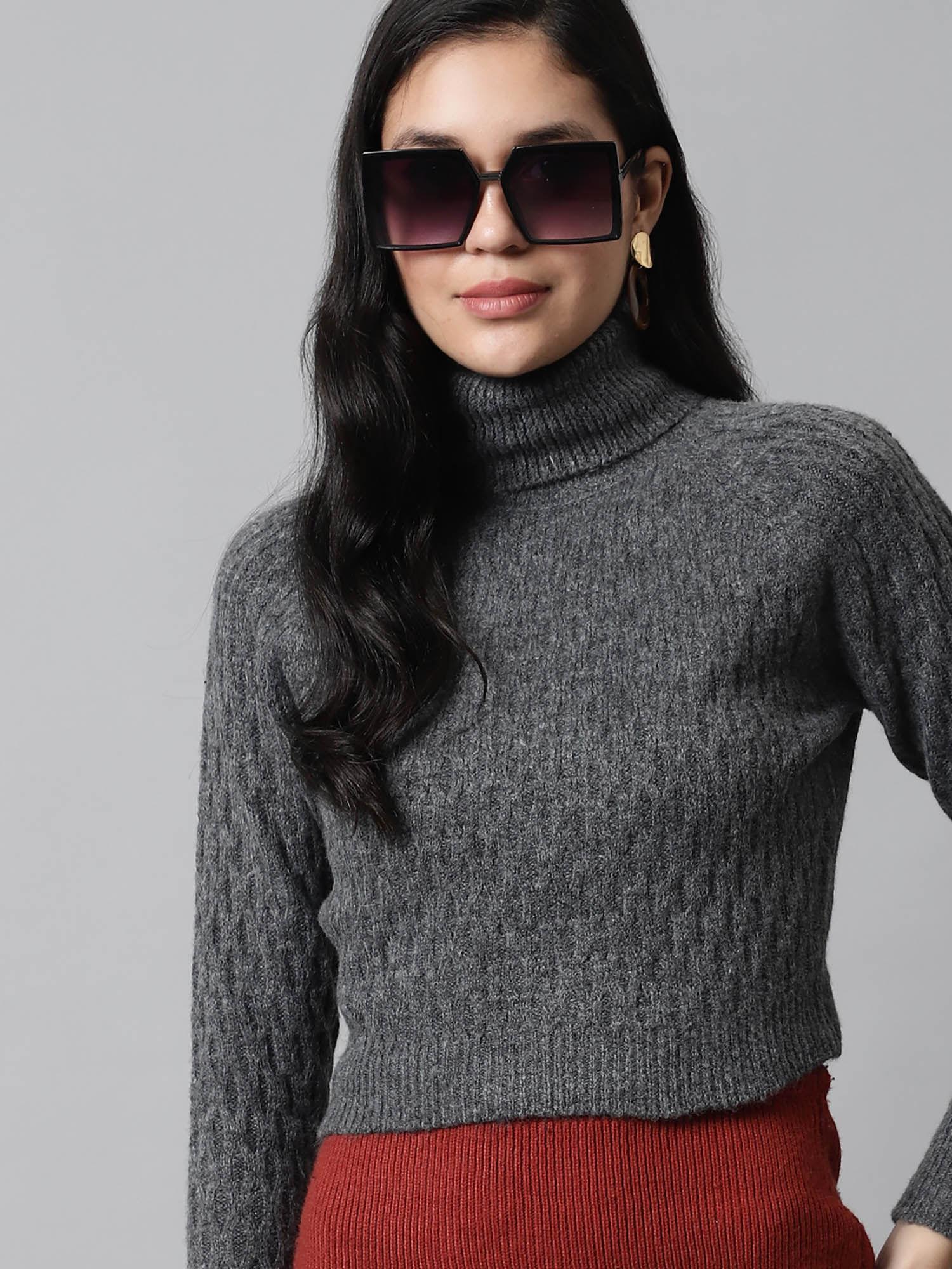 women acrylic high-neck full sleeve sweater