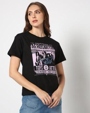 women aerosmith print regular fit crew-neck t-shirt