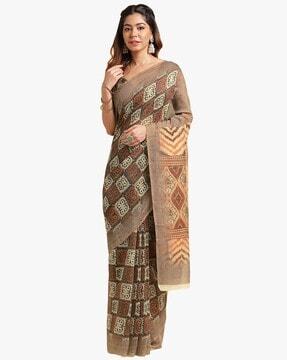 women ajrakh print cotton saree