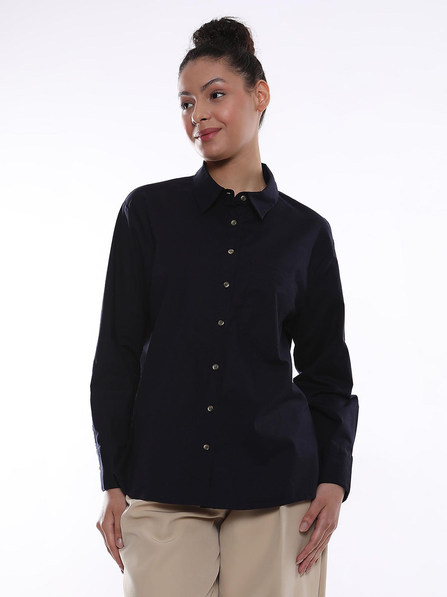 women alanis navy blue cotton-lycra oversized shirt