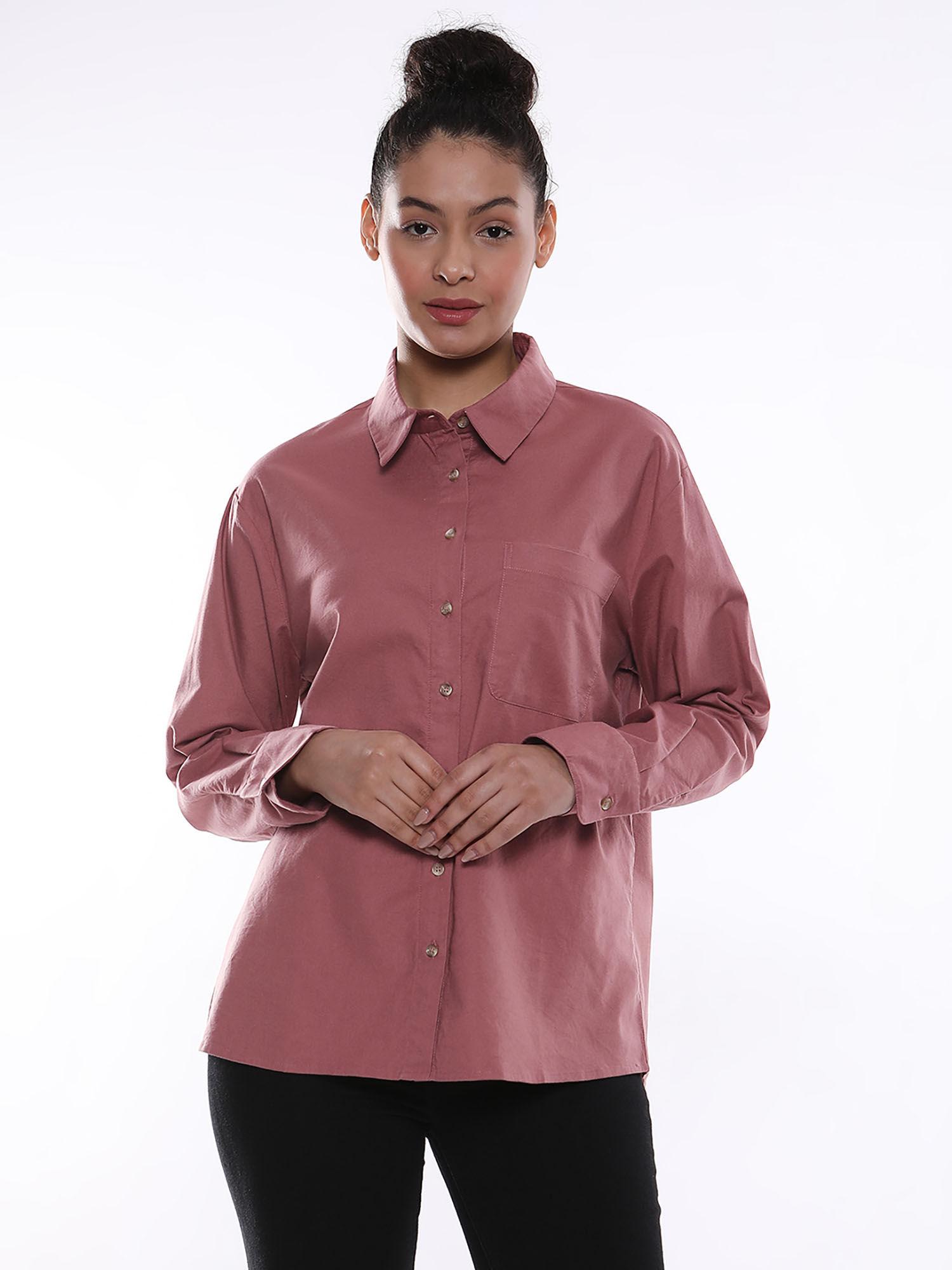 women alanis onion pink cotton-lycra oversized shirt