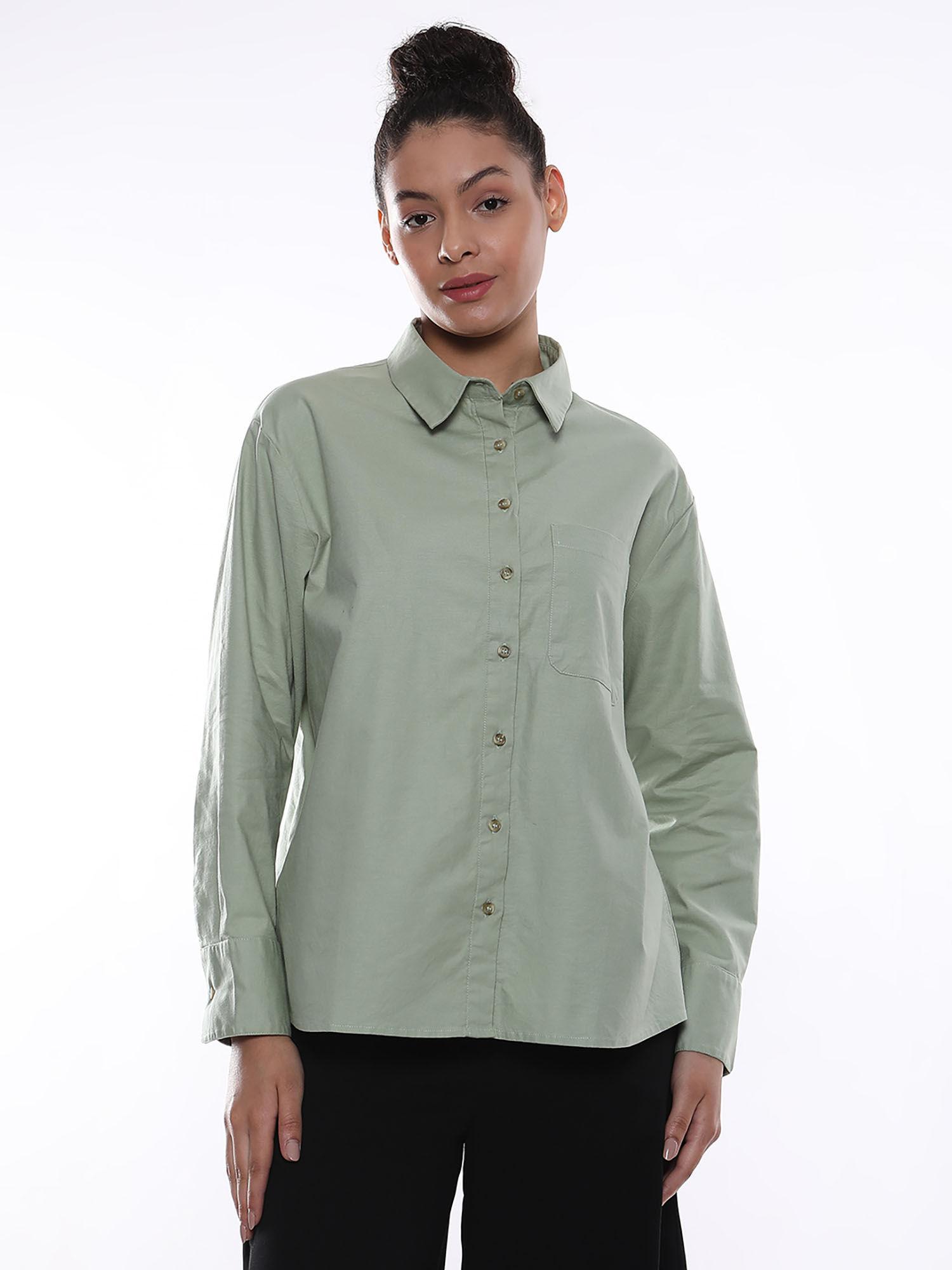 women alanis sage green cotton-lycra oversized shirt