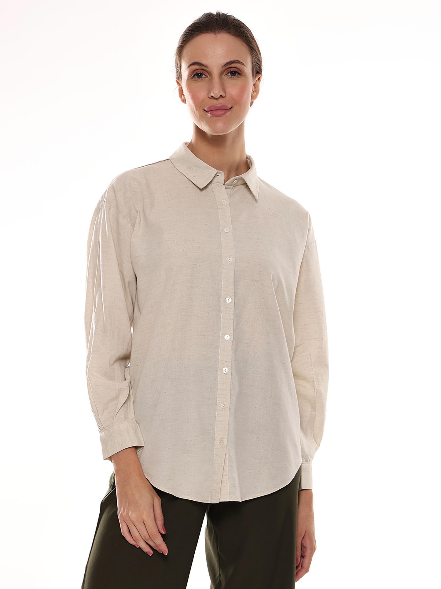 women alexis beige cotton-linen drop-shoulder shirt