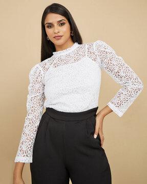 women all over lace high-neck blouse