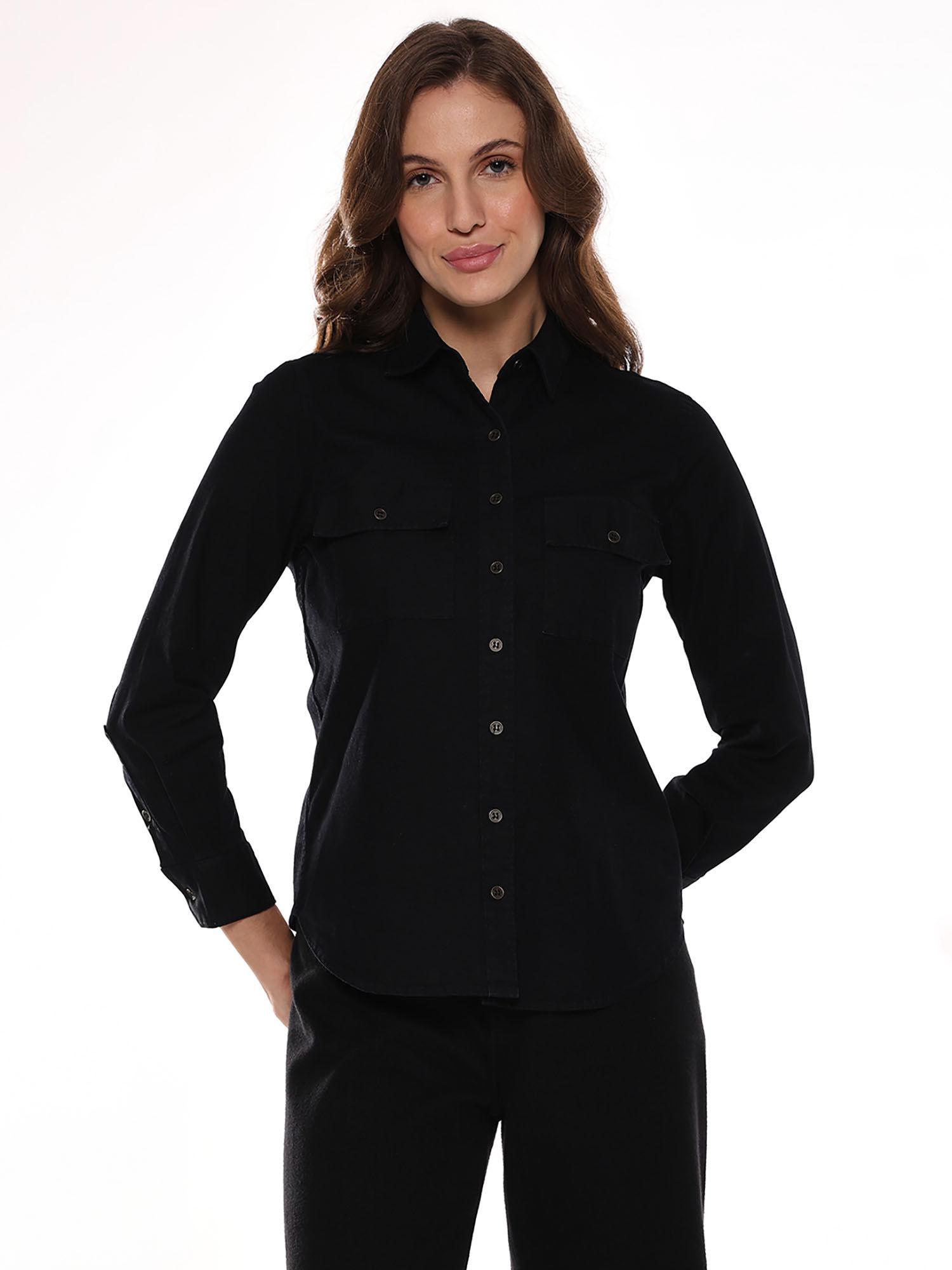 women allaya black denim utility shirt