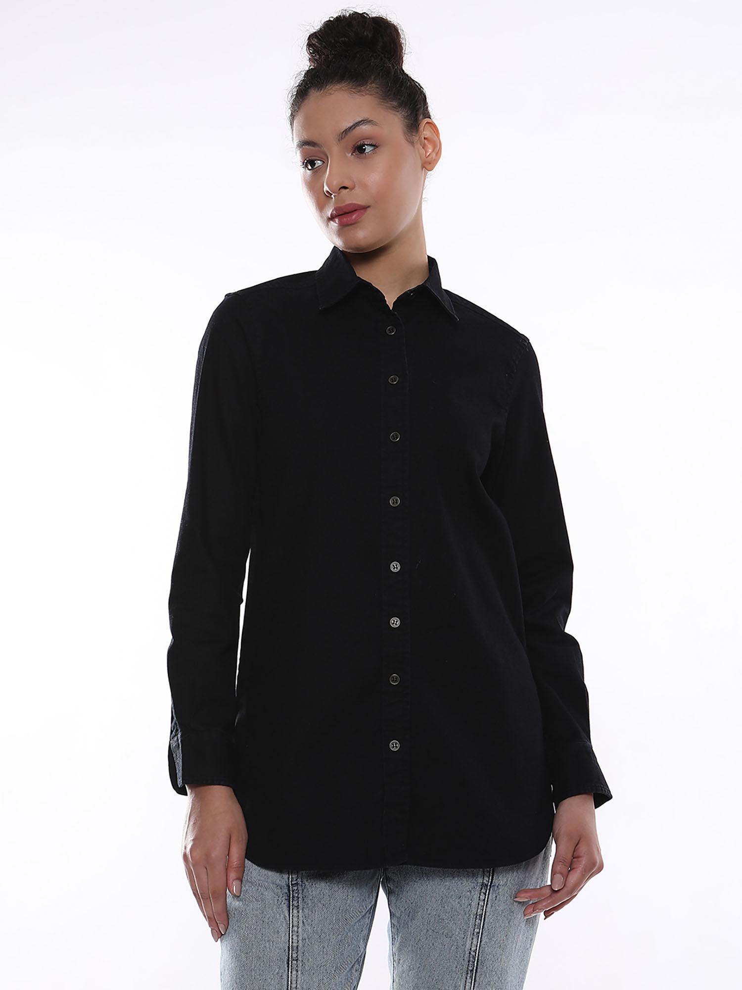 women allison black denim longline shirt