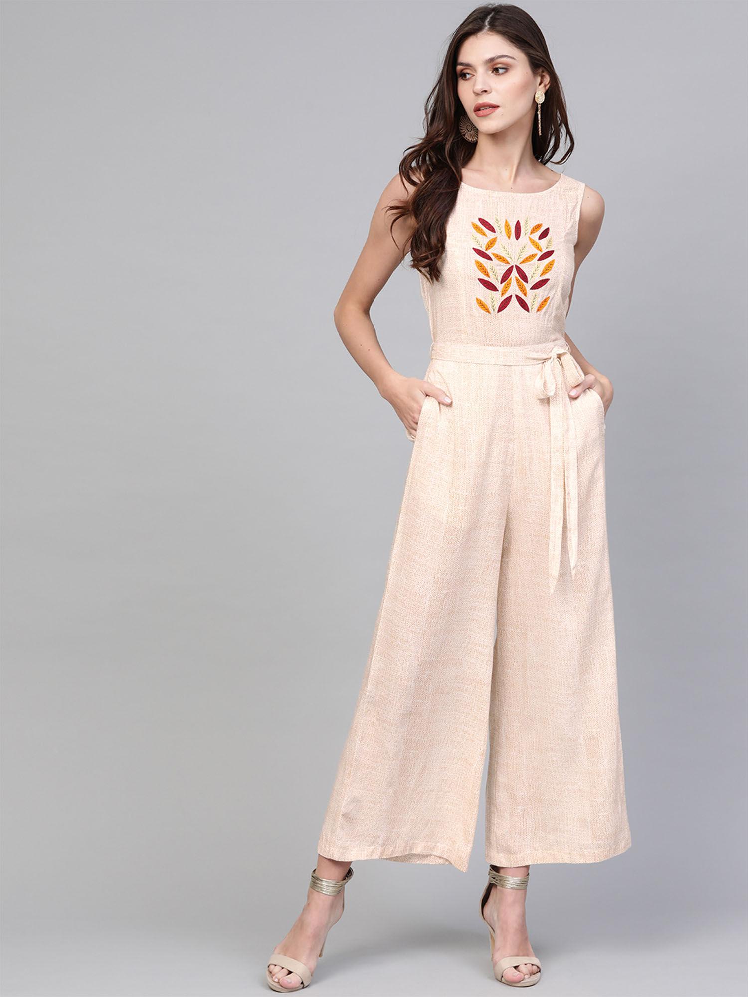 women allover printed jumpsuit with embroidered