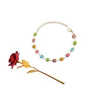 women american diamond-studded bracelet with artificial rose