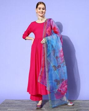 women anarkali dupatta with palazzos & dupatta