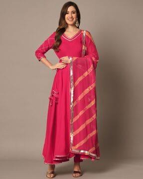 women anarkali kurta & pants with dupatta