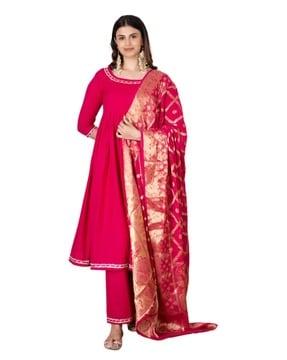 women anarkali kurta set with banarasi dupatta