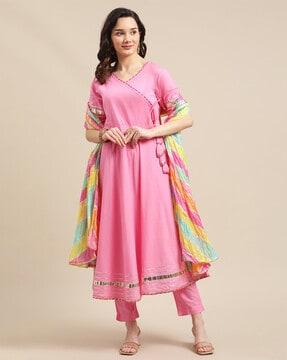 women anarkali kurta with pants & dupatta