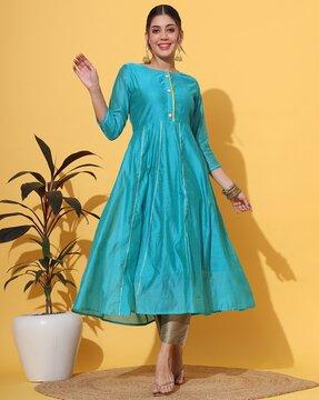 women anarkali kurta with striped detail