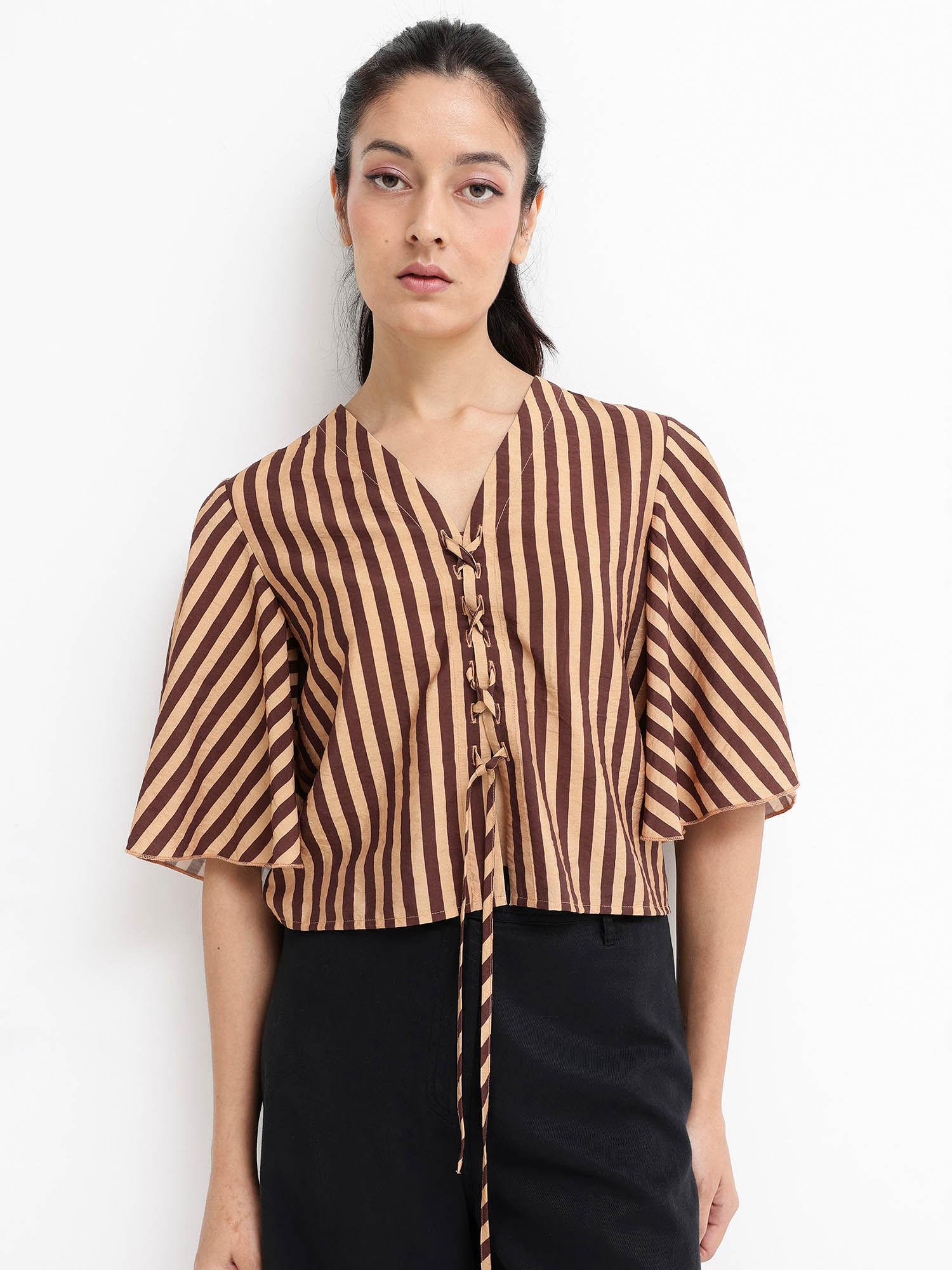 women andria stripes brown top