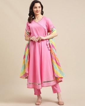 women angrakha kurta suit set