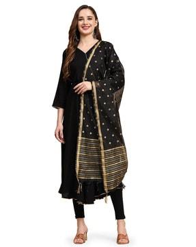 women angrakha kurta with pants with printed dupatta