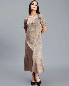 women animal print a-line dress