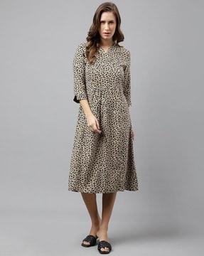 women animal print a-line dress